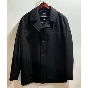 Claiborne Men's Wool Blend Quilted Lining Pea Coat Button Front Black
Size L